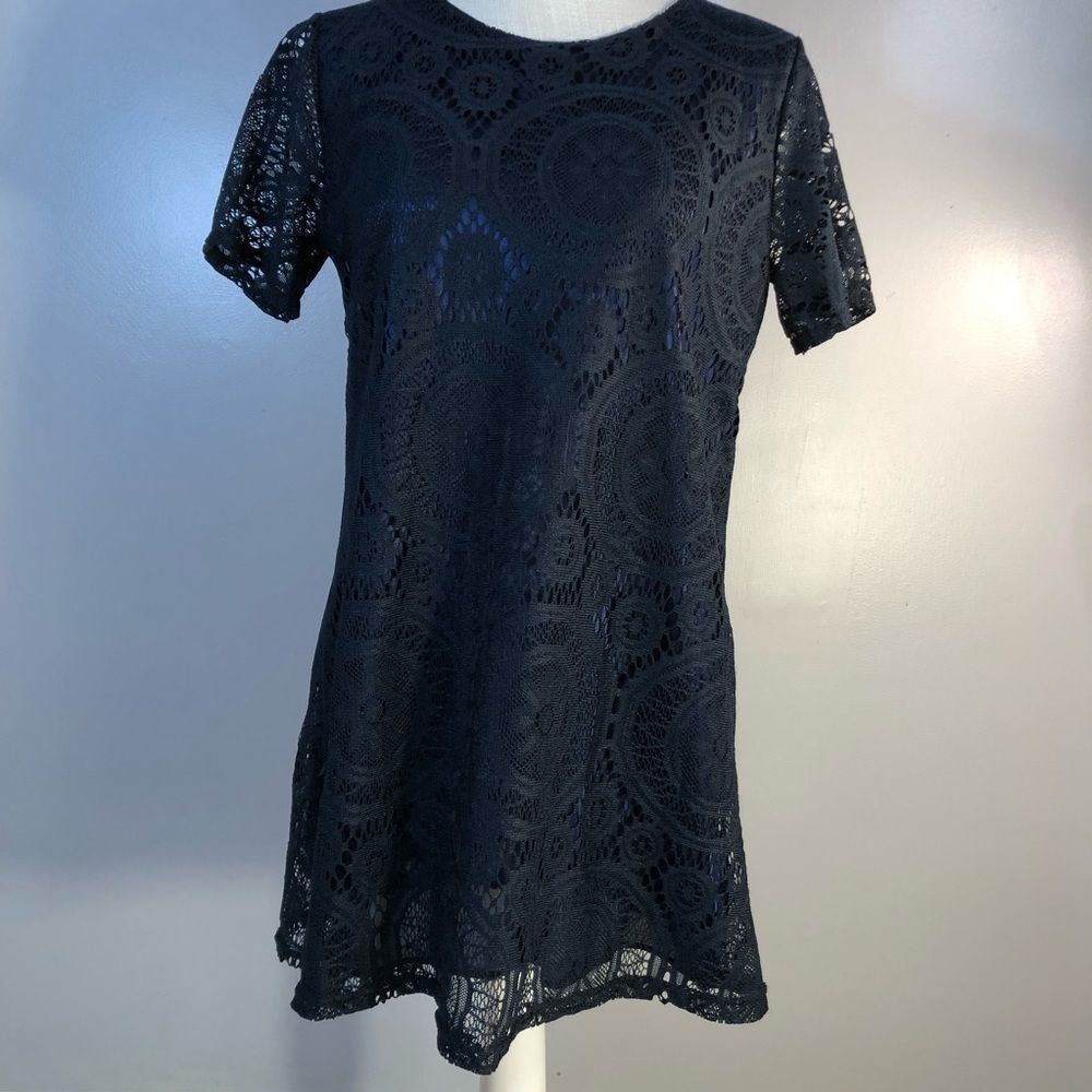 Heramay Navy Blue Lace Crew Neck Mini Dress Large 👍